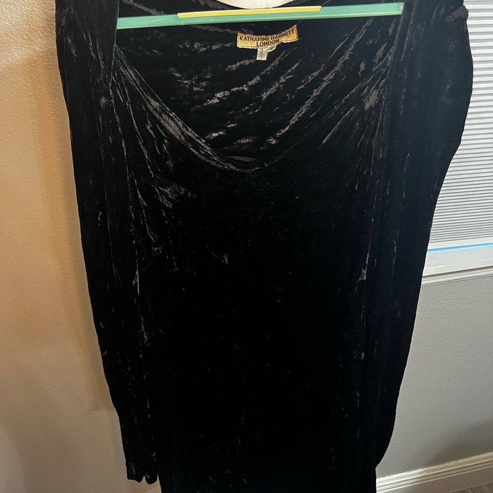 1990s Vintage Katharine Hamnett Black Velvet Wiggle Dress Medium - Picture 11 of 16